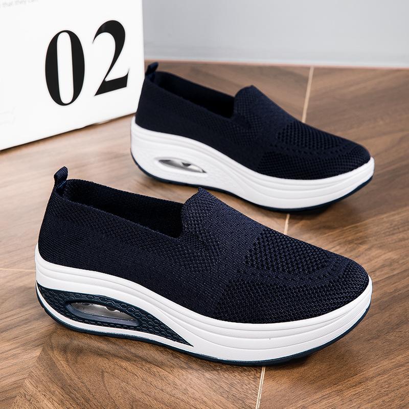 Flying woven rocking shoes summer mesh air cushion walking shoes women's platform sports casual shoes women