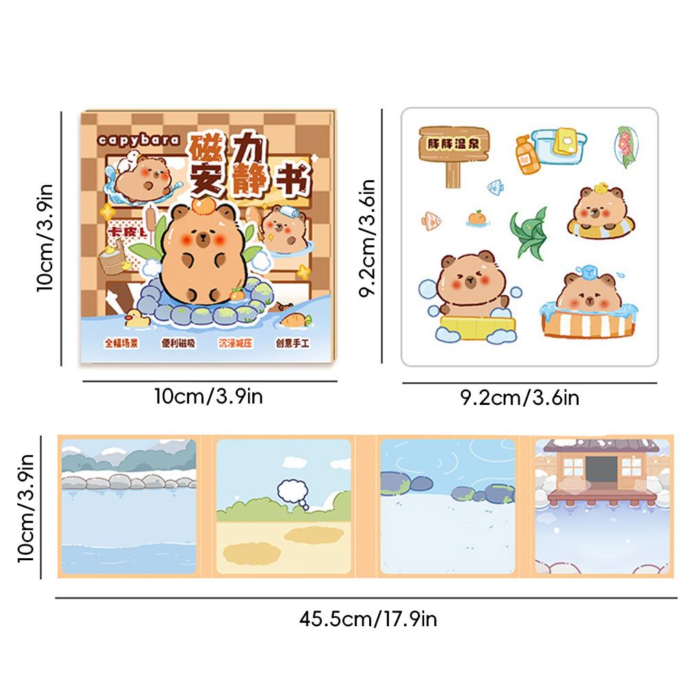 Capibara Theme DIY Sensory Quiet Book for Girls No-Cut Busy Book Fine Motor Skills Toy Reusable Sticker Squeeze Sensory Bean Bag Book for Kids