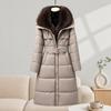 Womens Long Winter Puffer Coat Over Knee Thick Cotton-Padded Jacket With Detachable Faux Fur Collar