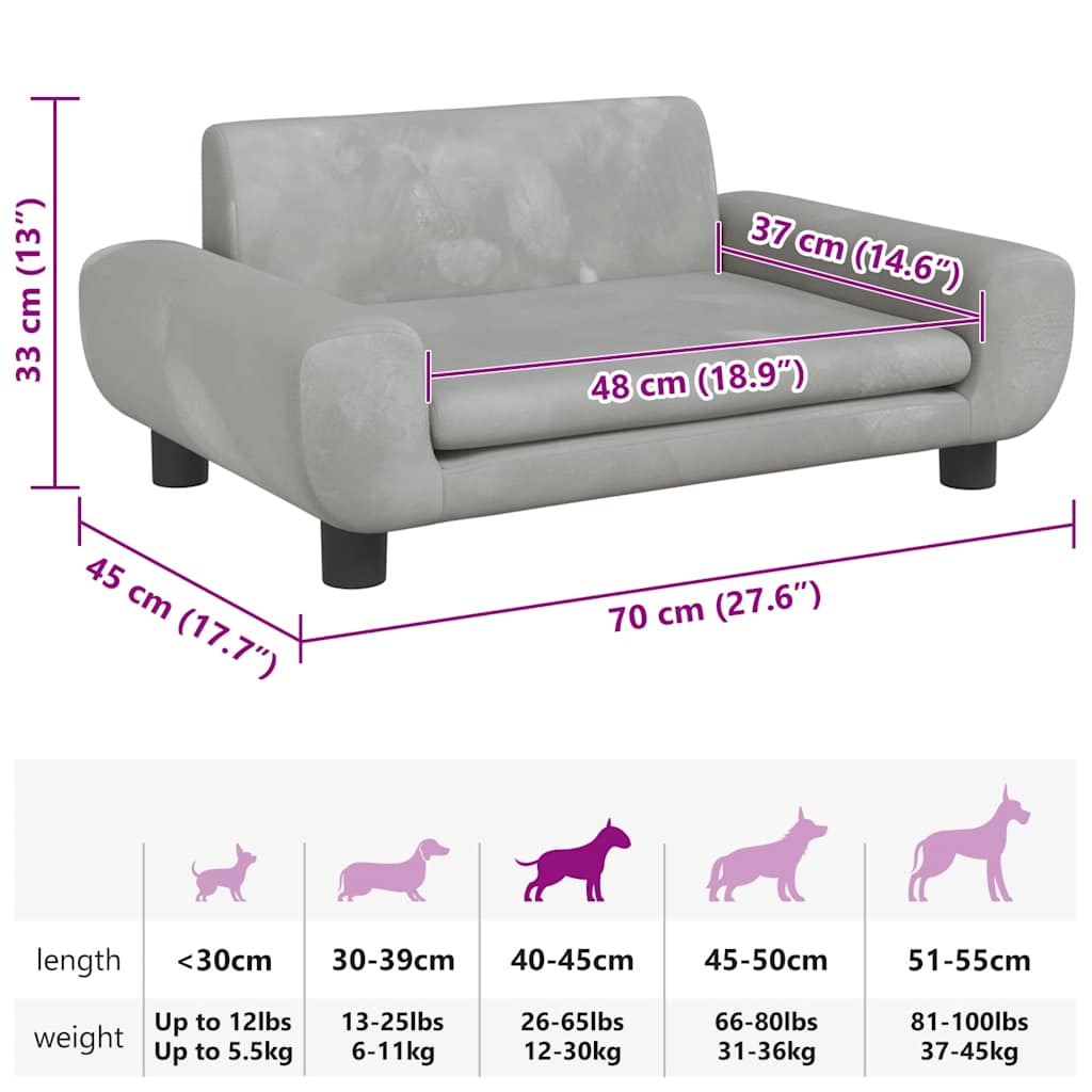 Dog Bed Light Grey 70 x 45 x 33 cm Velvet