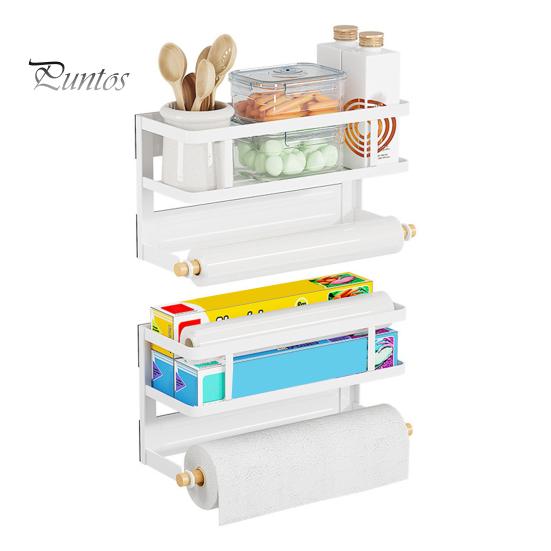 Magnetisches Lagerregal mit Papierhandtuchhalter, große Kapazität, einfach zu installierendes Kühlschrank-Gewürzregal, Küchen-Organizer mit Handtuchrollenhalter