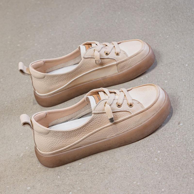 

Модные женские кроссовки GKTINOO большого размера 2025 весна новые лоферы из натуральной кожи женские повседневные на шнуровке женские туфли медсестры 43