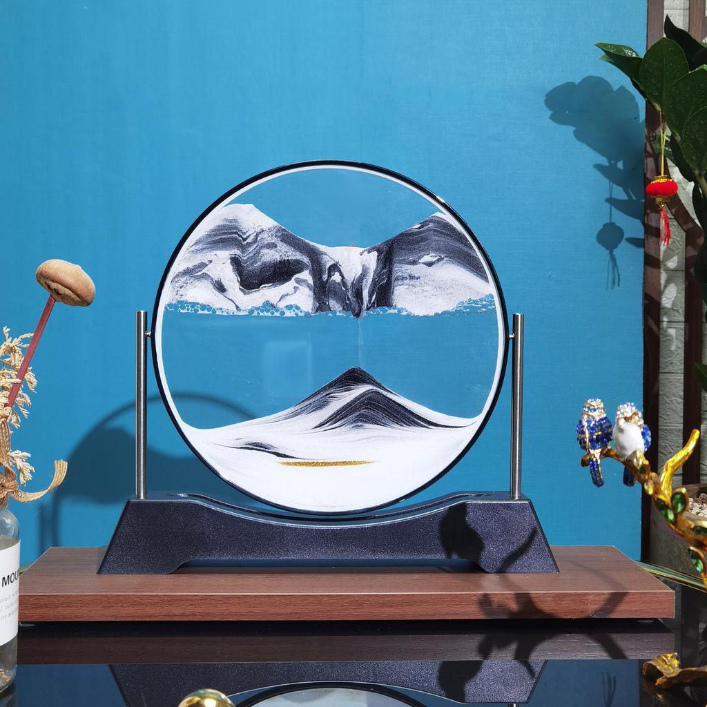 Rotatable Sandscape Moving Sand Art Picture Flowing Sand Painting Round Glass Quicksand 3D Hourglass Office Home Decor Gifts