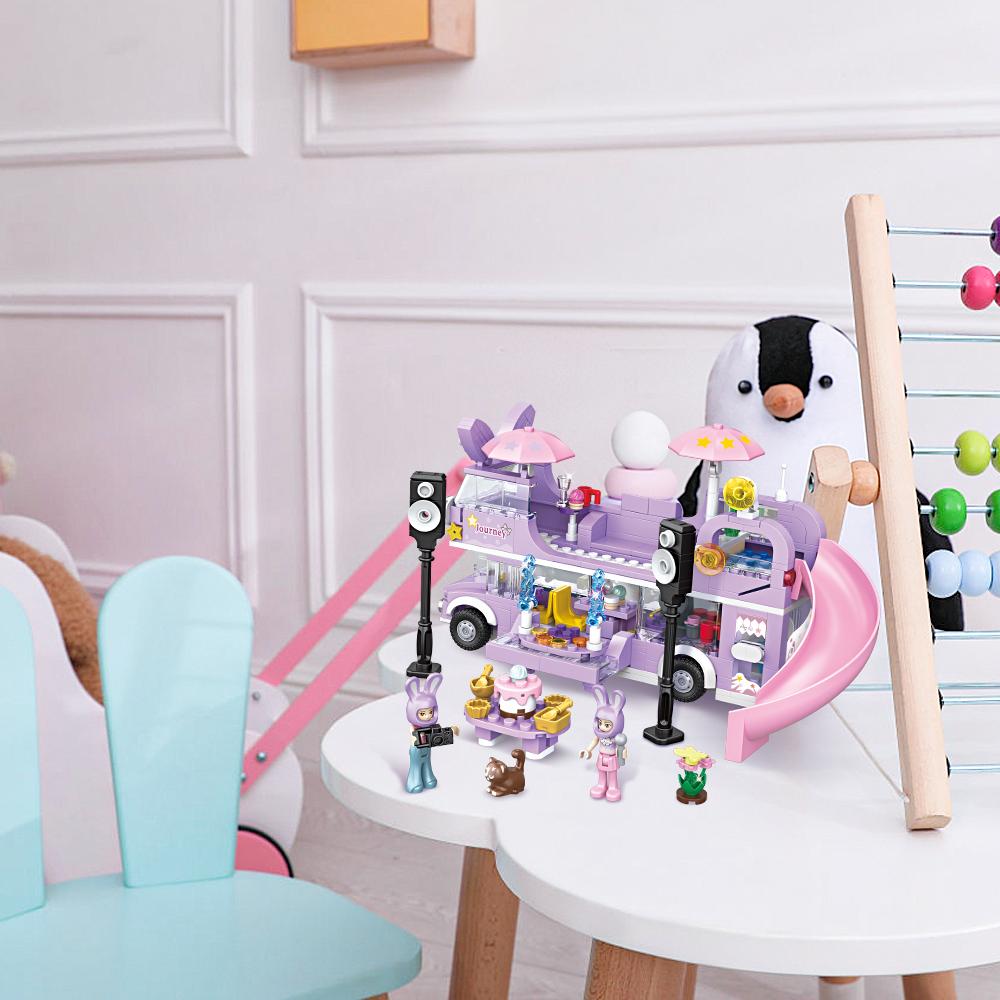 Ungiftig 486 Teile Doppeldecker Stern Hase Bus Bausteine Spielzeug Stem Spielzeug Freunde Figuren Blume Weihnachtstag Lila Farbe Spielzeug Kinder