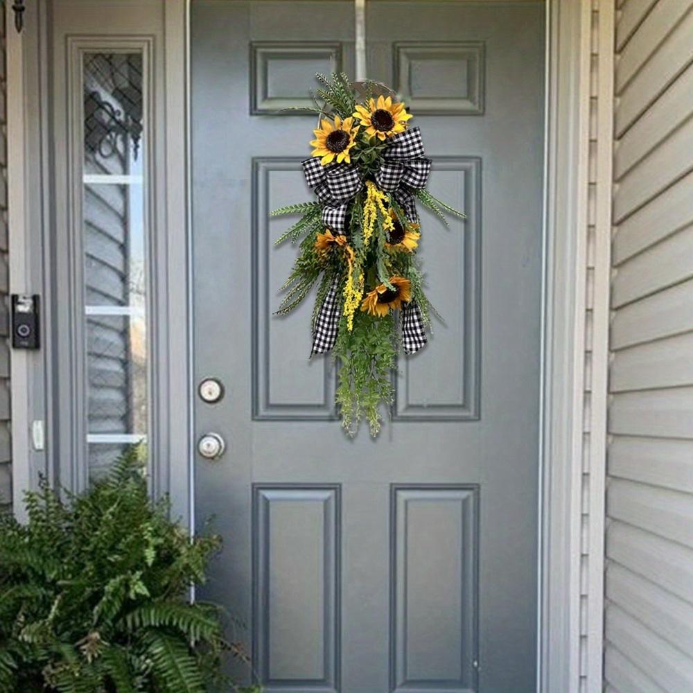 Teardrop Wreath Artificial Sunflower Wreath Summer Fake Sunflower Spring Sunflower Swag Door Hanging Wreath Simulation Hanging Wreath Spring Decor