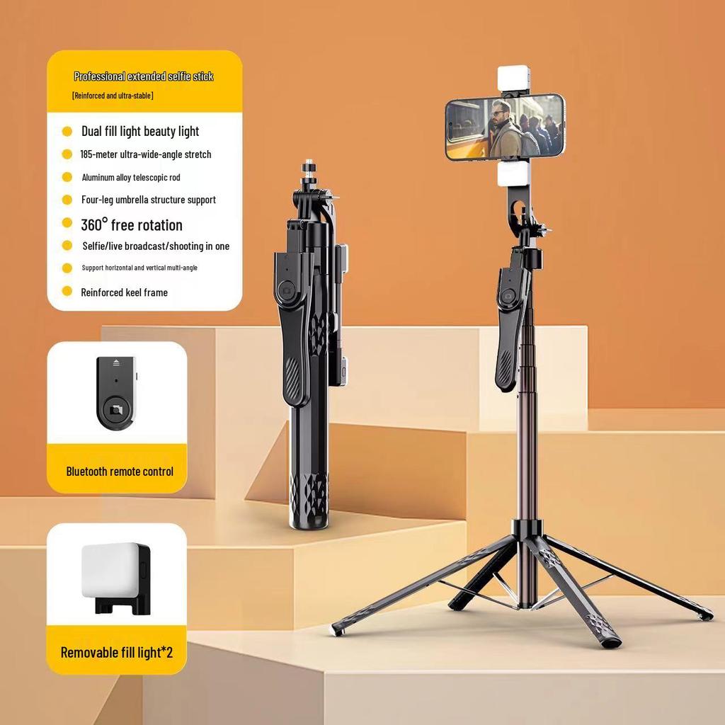 Bluetooth Selfie Stick Tripod with Beauty Fill Light & Remote Control for Live Streaming