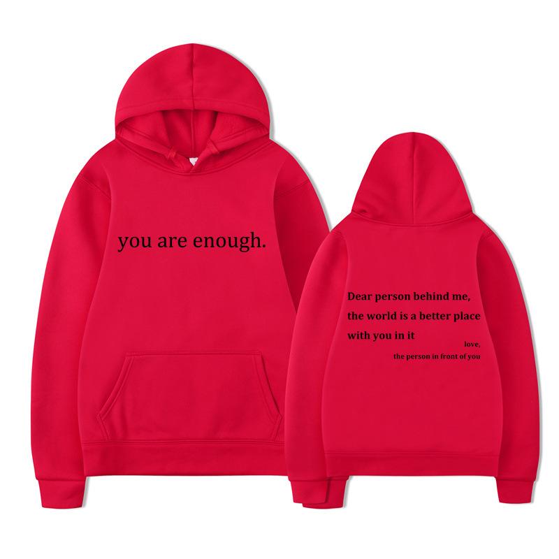 New YOU ARE ENOUGH Print Hoody Autumn Casual Men Hoodie Vintage Unisex Pullover Graphic Hoody Tops Oversize Clothing