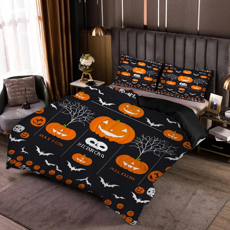 Halloween Style Digital Printed Duvet Cover Cartoon Pumpkin Pattern Luxury Bedding set Soft Comfortable Quilt Cover Pillowcases