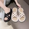 Platform slippers women's summer new round head one-word drag wear cross beach cool slippers