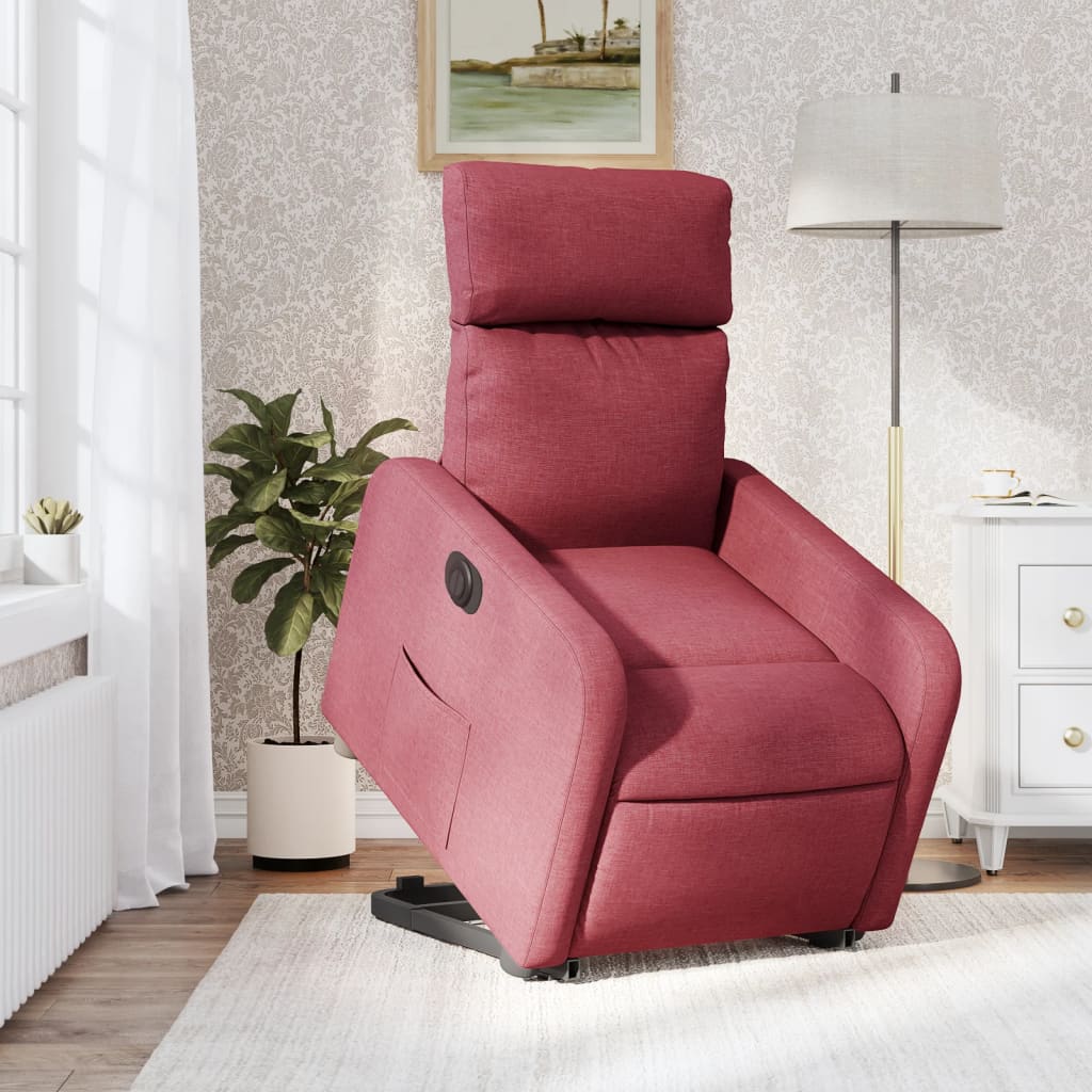 Electric Recliner Chair with Rising Assistance Burgundy Fabric