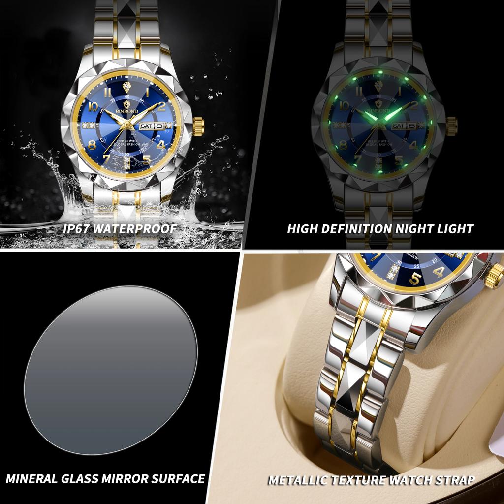 B6632 Top Brand Luxury Fashion Business Womens Quartz Watches 30M Waterproof Week Date Clock Sport Womens Wristwatch