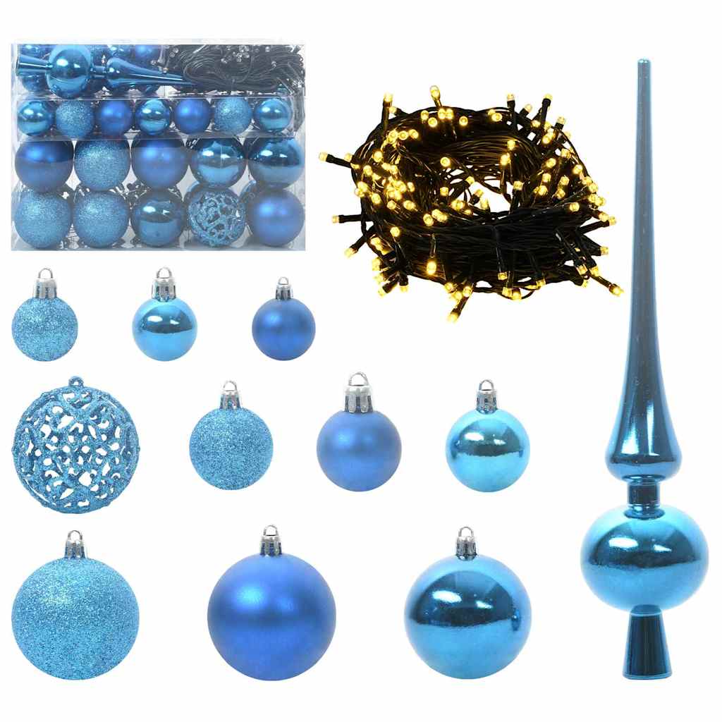 Christmas Ornament Set with 150 LEDs 61 pcs Blue Plastic