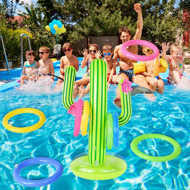 Inflatable Cactus Ring Toss Game Set Floating Swimming Pool Toys Hawaiian Summer Pool Beach Party Decorations Game Supplies