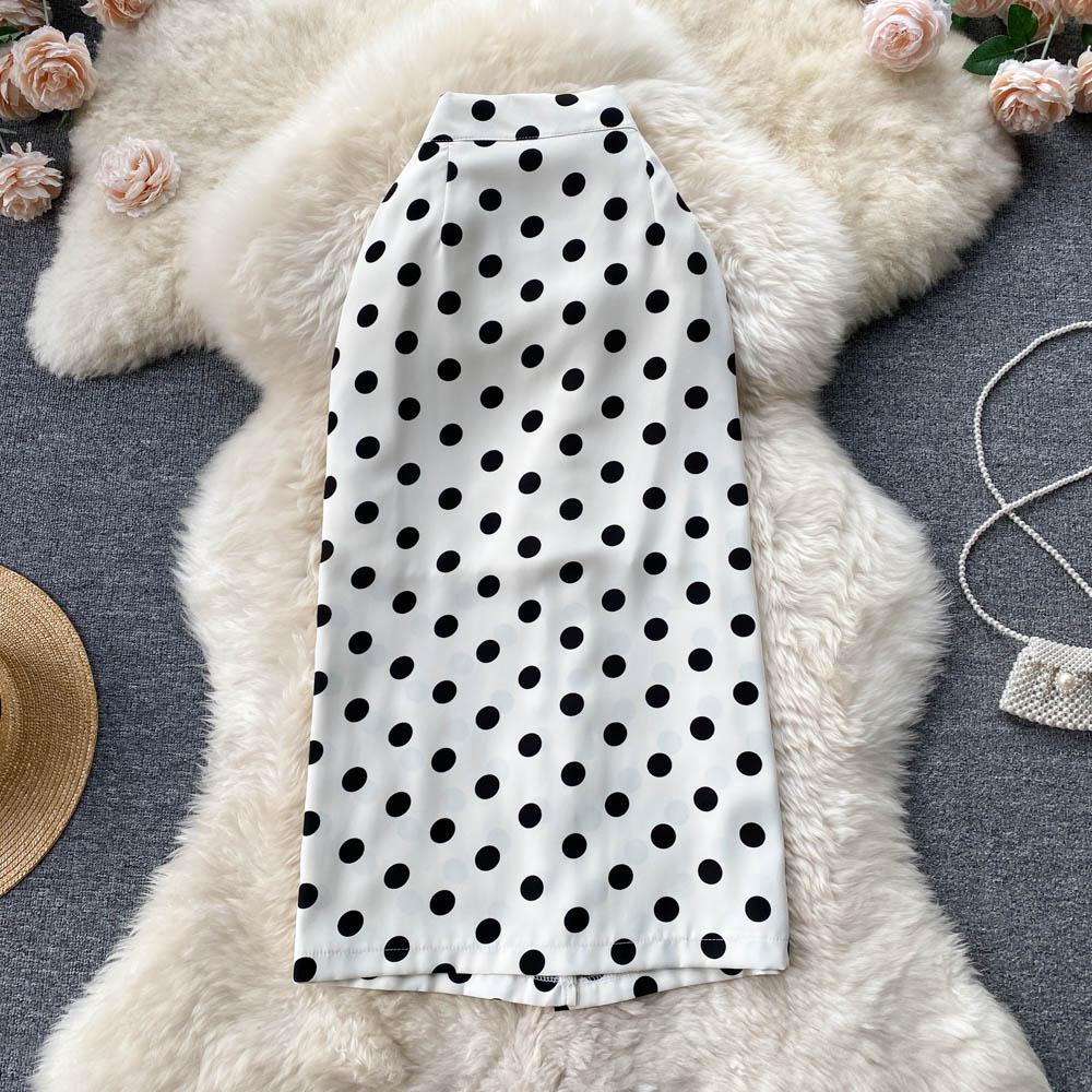 Mid-Length Skirt Women's Spring And Summer High-Waisted A-Line Skirt Polka Dot Skirt All-Match Simple One-Step Skirt
