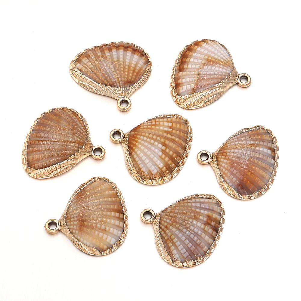 5-10pcs/lot Shell Shaped Acrylic Pendant Gold Plated Conch Scallop Charms Beads For DIY Fashion Keychain Necklace Accessories