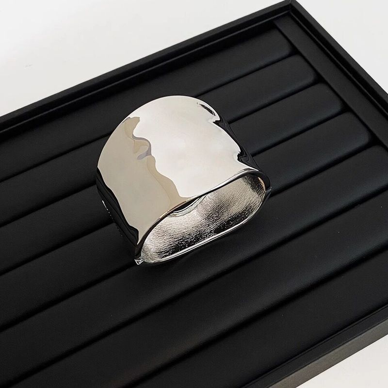 Fashion Silver Wide Edge Brushed Open Tide Bracelet Women's High Stylish Textured Bracelet Minimalist Korean Style Minority All-Match
