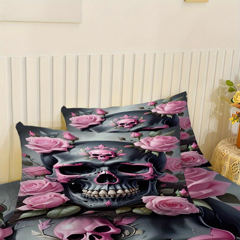 1Pc Gothic Style Fitted Sheet Pink Skull 3D Print 100% Polyester Cover Breathable Bedding Set Home Decor Without Pillowcases