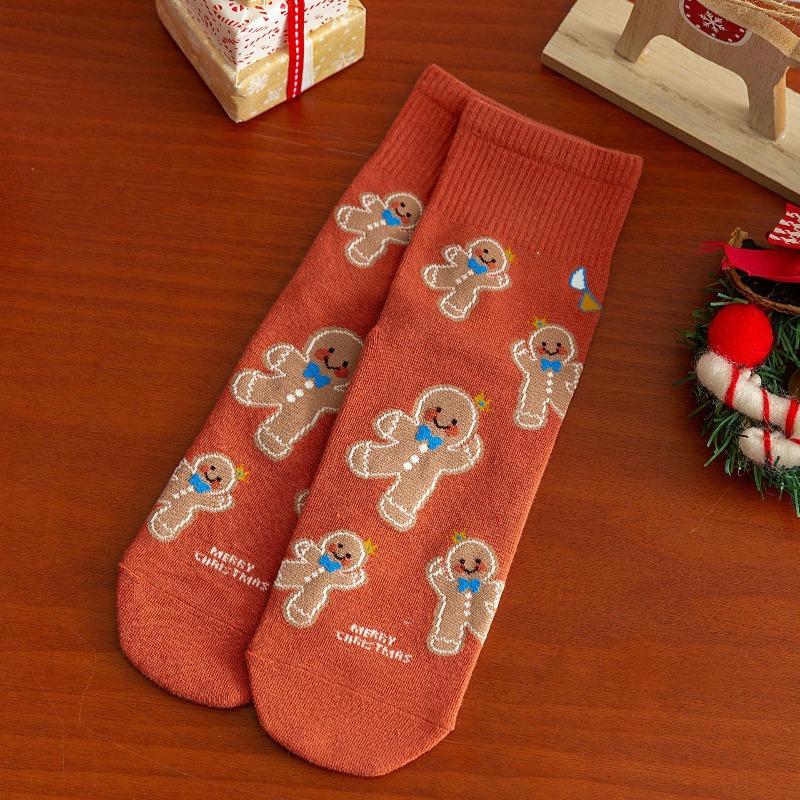 Female Cartoon Reindeer Santa Claus Mid-calf Stockings for Both Men and Women, Straight Long Stockings