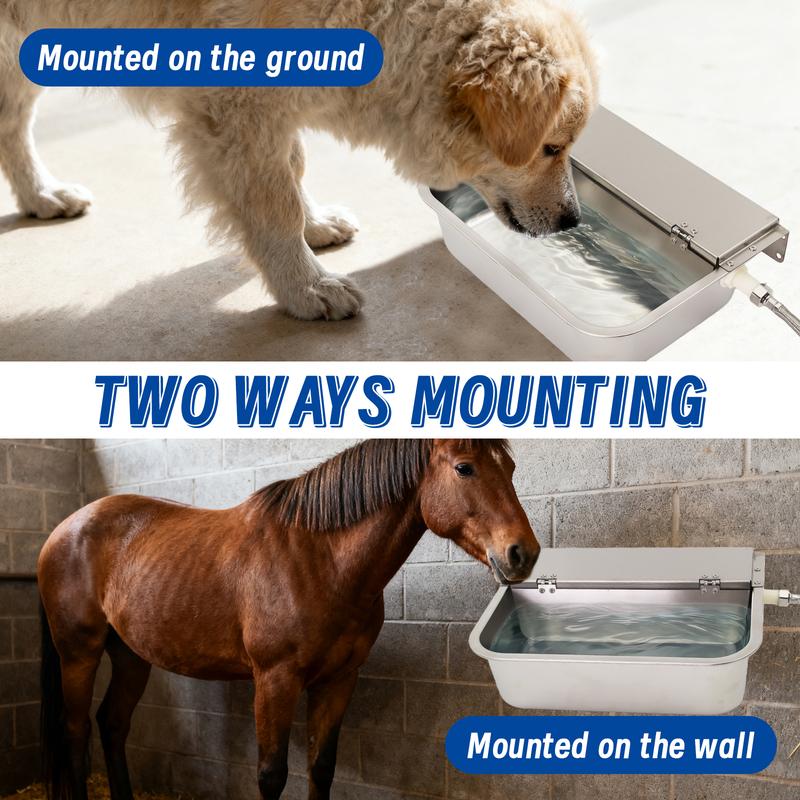 Stainless Steel Wall Mount Auto Fill Dog Water Bowl Automatic Float Valve Pet Water Trough with Flip Cover Large Capacity
