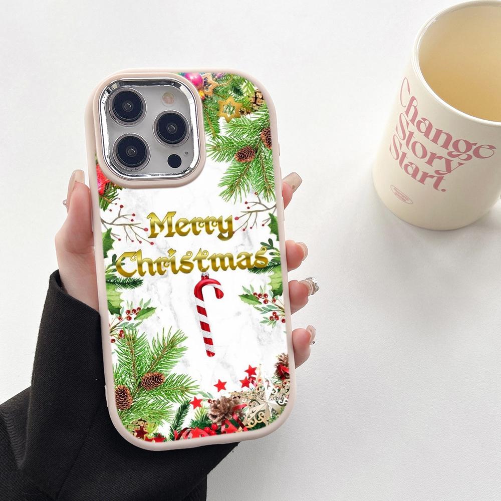 N106 Godt nyttår jul myke telefonvesker til Samsung S24 S23 Plus A15 A35 A54 Infinix Hot 40i Tecno Plating Frame Kamerabeskytter Bakdeksel