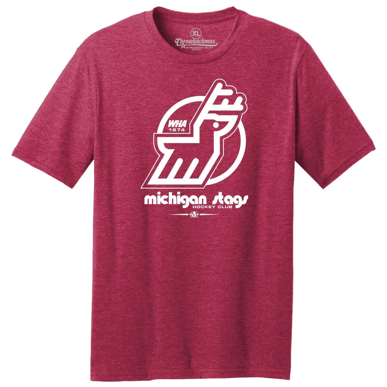 Michigan Stags 1974 WHA Hockey TRI-BLEND Tee Shirt - Detroit Red Wings S