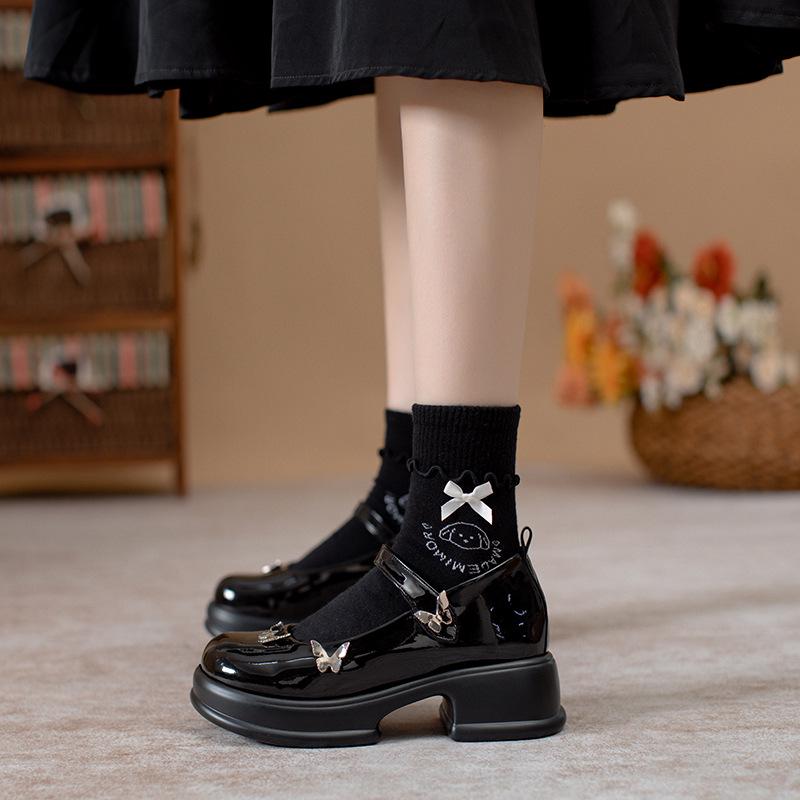 

Spring 2025 Women s Thick-Soled Mary Jane Bowknot Loafers - College Style Small Leather JK Shoes Size 37 чорний