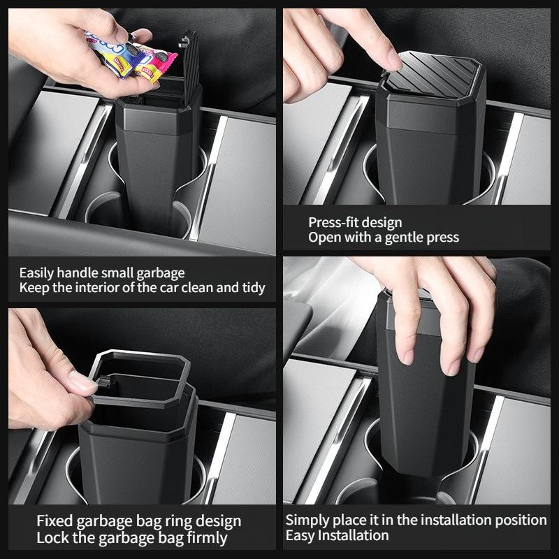 Trash Can for Tesla Model 3/Y/X/S Model Y Juniper Side Door Garbage Can Trash Bin with Cover Center Storage Box Organizer Case