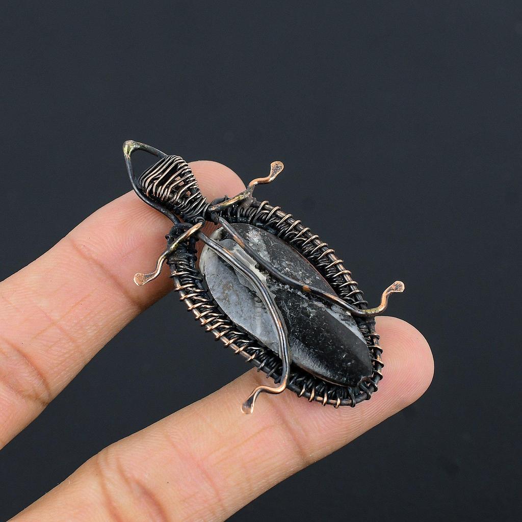 Orthoceras Fossil Jewelry, 999 Copper Wire Wrapped Pendant Handmade Gemstone Jewelry, Gifts For Wedding Pendant