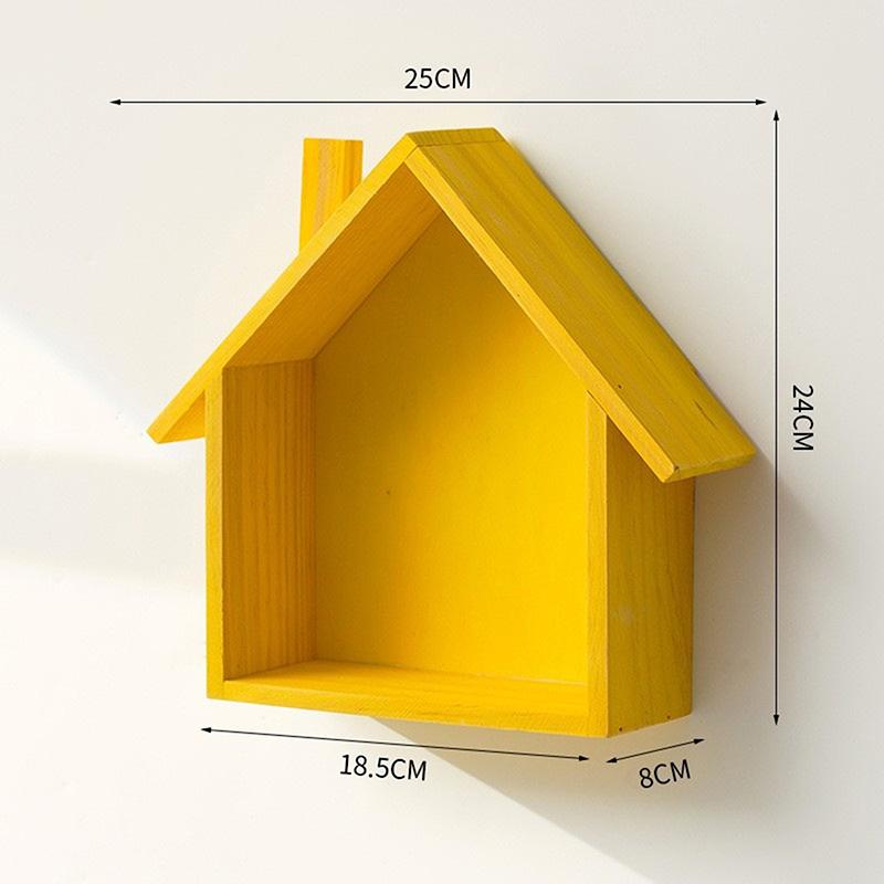 Display Toy Shelf Wooden Wall Shelf Wall Mounted Floating Shelves House Shape Wall Storage Organizer Key Storage Rack Wall Decor