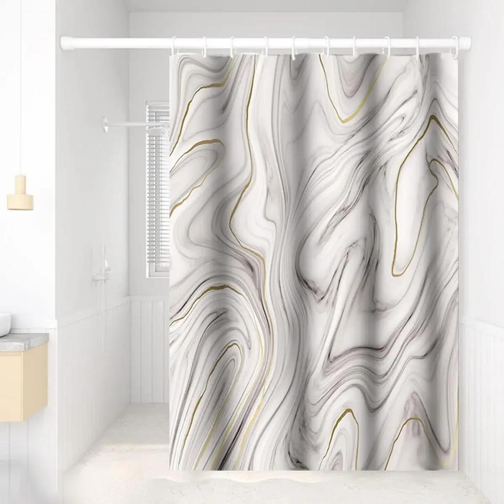 Blue Shower Curtain, Marble Shower Curtain for Bathroom Stall RV Watercolor Abstract Waterproof Fabric Shower Curtain Set