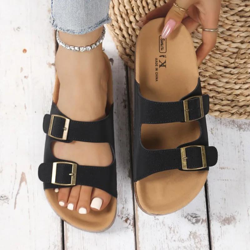 Slippers For Women Cork Footbed Beach Sandals Outdoor Suede Clogs Sandals With Adjustable Buckle Men Sandals