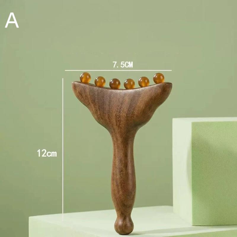 Manual Gua Sha Massage Comb for Facial Meridian Therapy with 1 Horn Ball Sandalwood Handle Beauty
