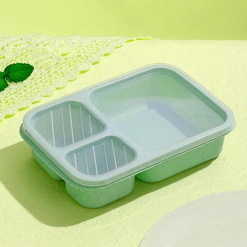 

Lunch Box Reusable 3 Compartment Divided Bento Box Kid School Adult Office Food Storage Containers Outdoor Portable Plastic Box зелёный