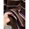 Stylish Retro Olo Lapel Collar Pullover Contrasting Color Striped Knitted Sweater Women's Autumn and Winter New Casual Lazy Style Top