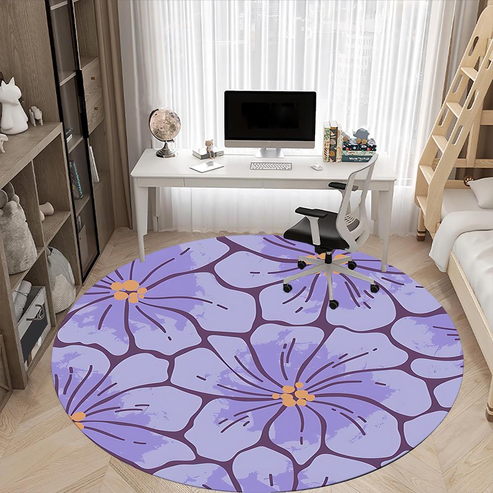 1pc Floral Pattern Carpet, Round Non Slip Durable Large Size Office Carpet, Suitable for Office