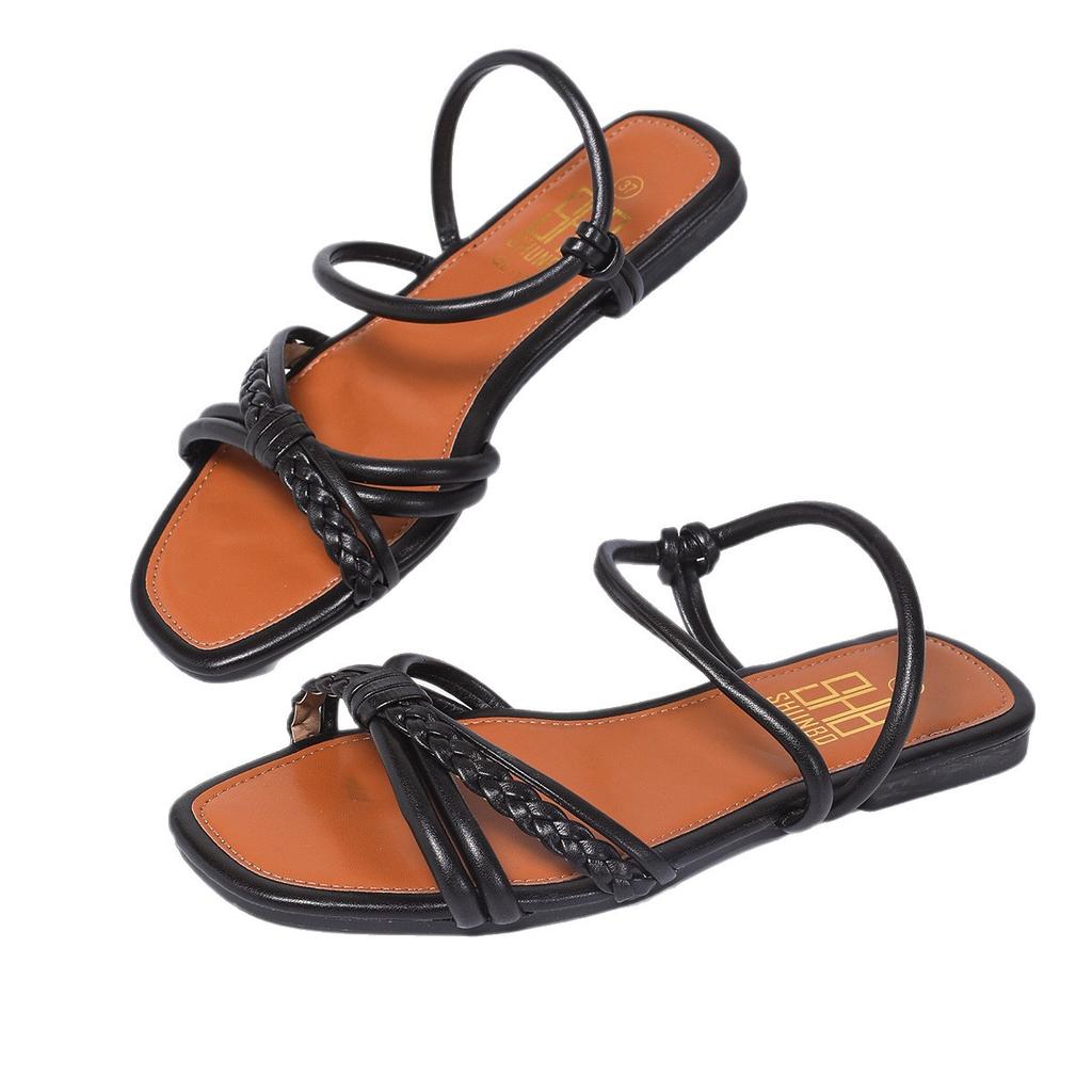 Fashion Shoes for Women 2025 Summer New Women Flat Sandals Bottom Roman Strap Sandals with Non Slip Rubber Soles Ladies Daily Sandalia