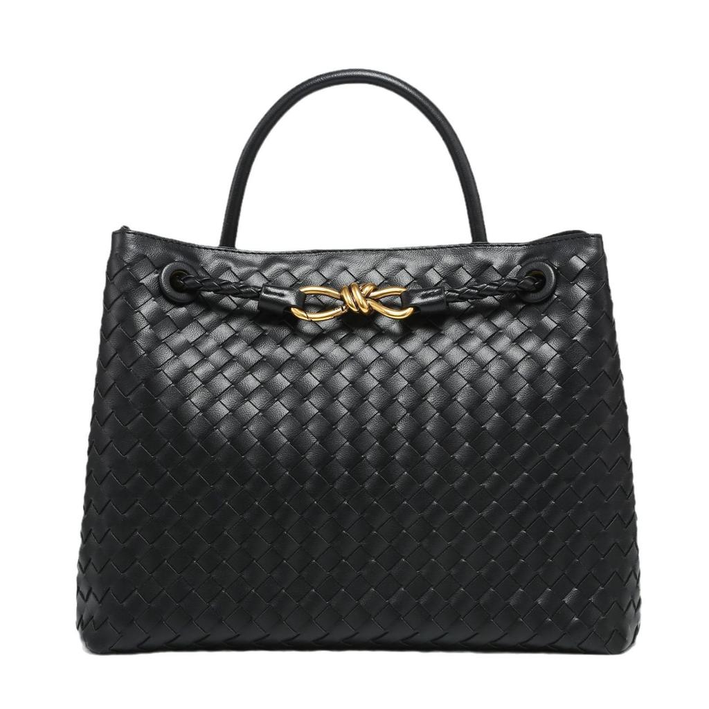 B-Style Large Capacity Woven Tote Shoulder Messenger Bag with Metal Rope Buckle