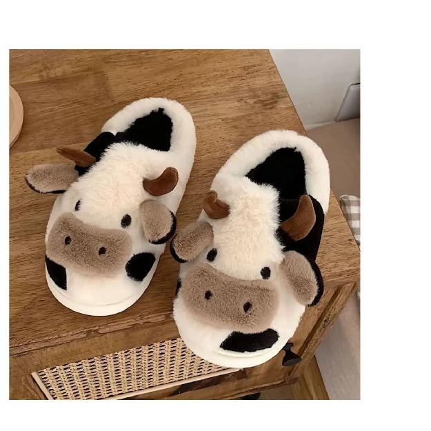 Animal Cow Plush Children Slipper Cartoon Kids Shoes Babi Flat Slides Child Cute Little Dairy Cow Indoor Soft Slippers Family