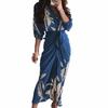 2026 Womens Elegant V-Neck Wrap Tie High-Waist Floral Print Long Dress Slim Fit Casual Office Wear