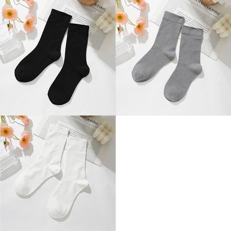 3 Pairs Women Cotton Solid Color Casual Socks Breatable Sports Sox Fashion Middle Tube Socks