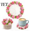 Decorative Plant Pot Display Stand Crochet Flower Bouquet Coaster, Handmade Knit Rose Mug Mat Transforms Into Bouquet, 2-in-1 Teacher Appreciation
