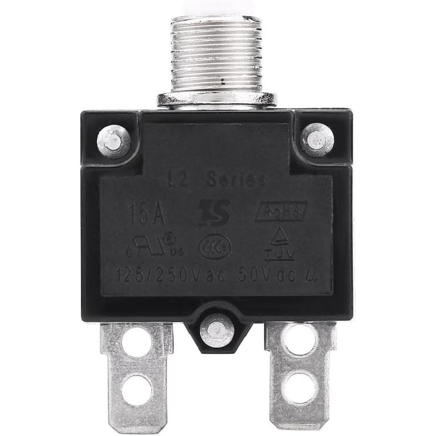 Thermal Overload Protector, AC 125/250V Push Reset Button Circuit Breaker Protector(15A) Thermal Circuit Breakers Reset Button Way 101 15 Amp Reset