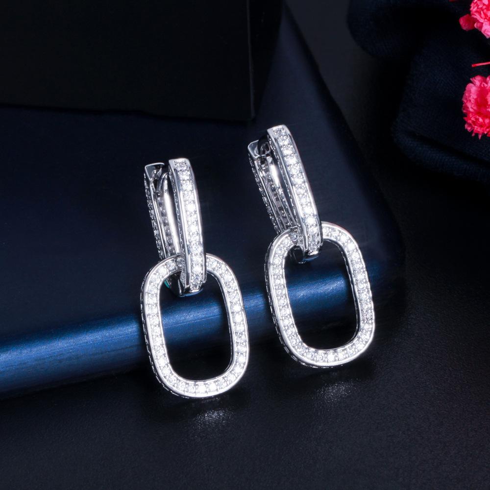Accessories Removable Dual-Purpose Geometric Lock Earrings Cold Wind Oval Double Circle Inlaid Zircon Earrings