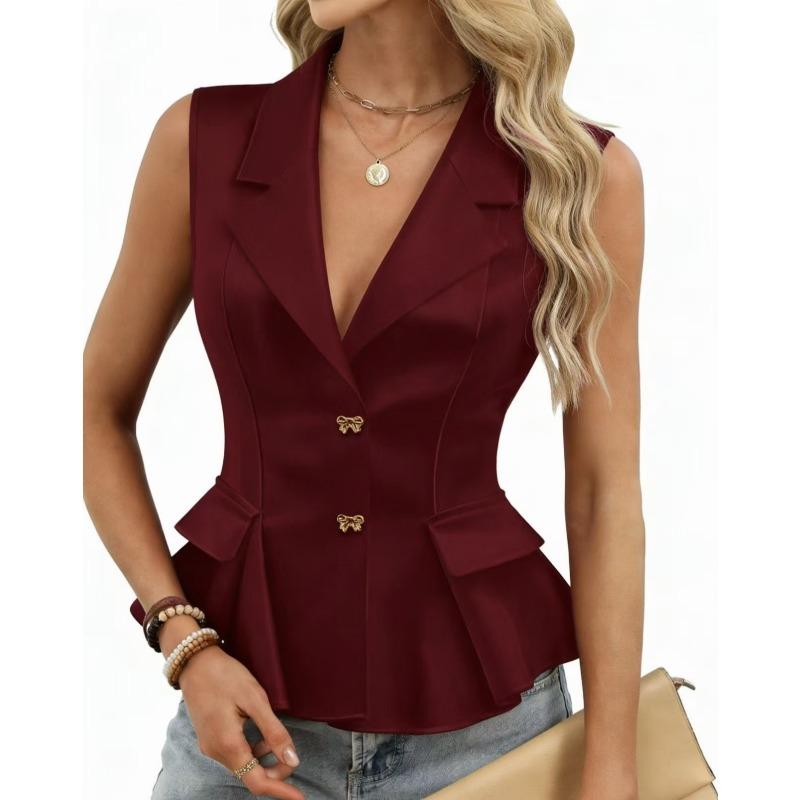 Casual Fashion Summer V-neck Suit Jacket with Exquisite Butterfly Knot Buttons