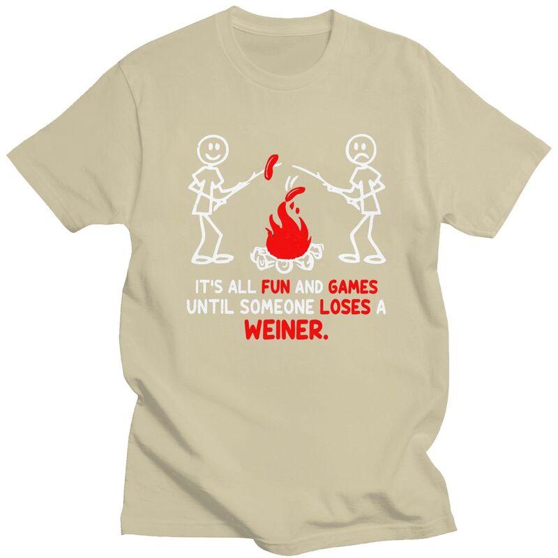T-shirts Drôles Personnalisés Feu de Camp et Saucisse Citation pour Hommes 100% Coton T-shirts Aventure Camping T-shirts Manches Courtes Mode T-shirt