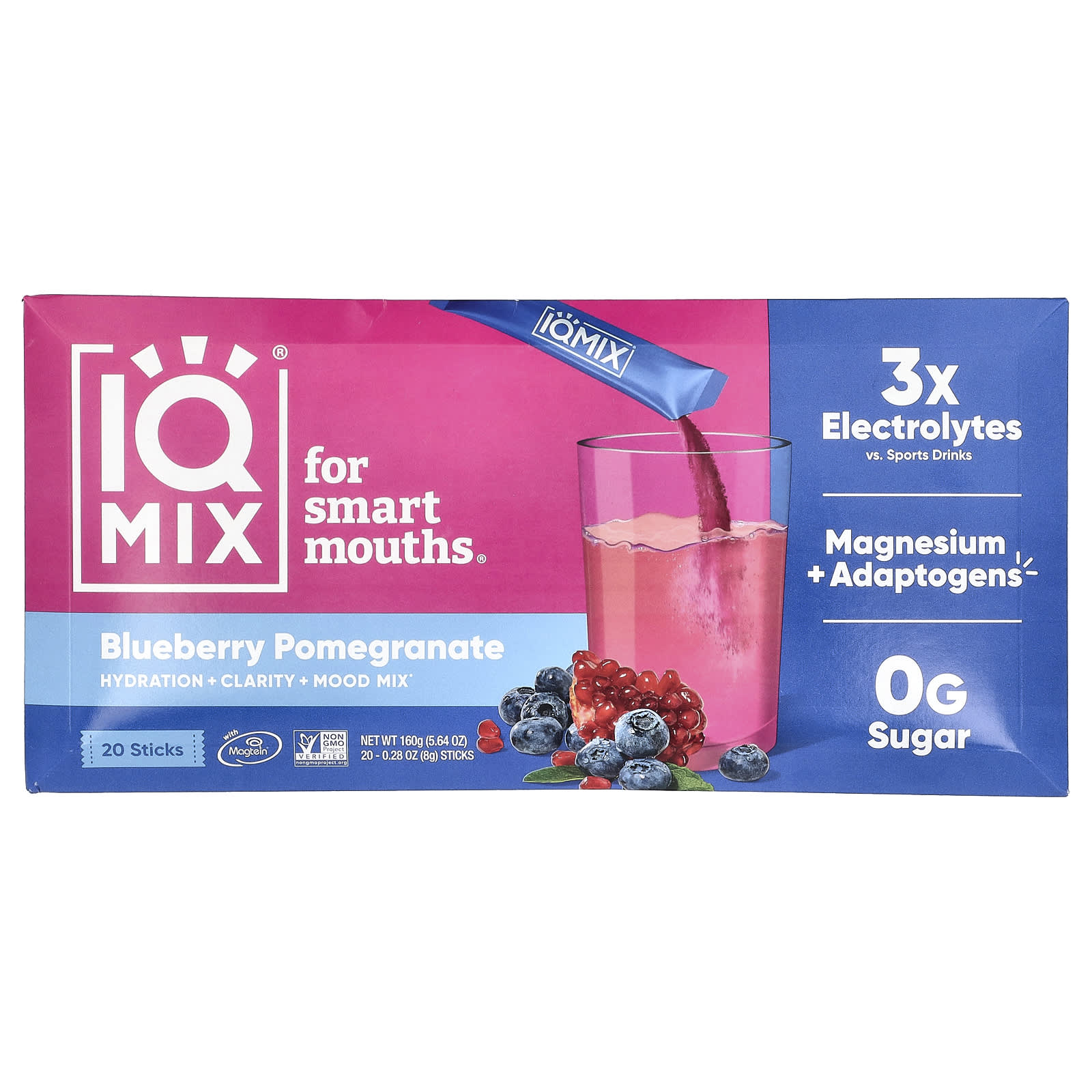 

IQBAR, IQMIX®, Hydration + Clarity + Mood Boost Mix, Blueberry Pomegranate Flavor, 20 Bars, 8g (0.28oz) Each