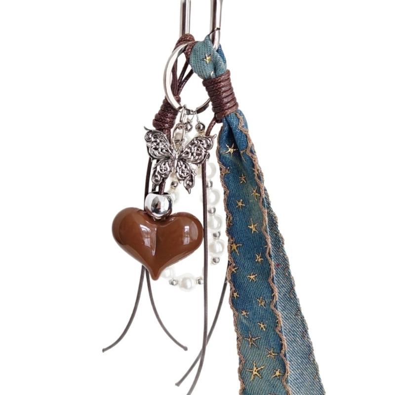 

Плетеный веревочный брелок с бабочкой и сердечком, джинсовые украшения, аксессуар для сумки, подарок 1