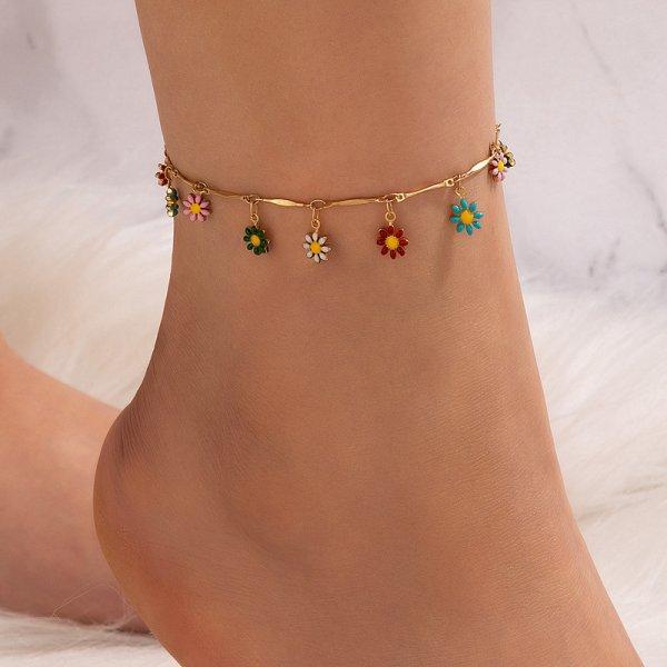 Summer New Daisy Flower Chain Anklets for Women Trendy Beach Starfish Shell Beads Anklet Bracelet On Leg Foot Chain Boho Jewelry
