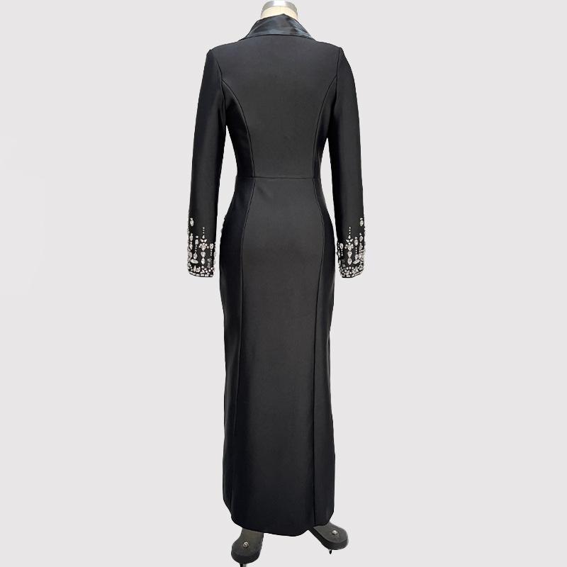 2025 Glamorous Beaded Rhinestone Suit Collar Bandage Long Evening Dress