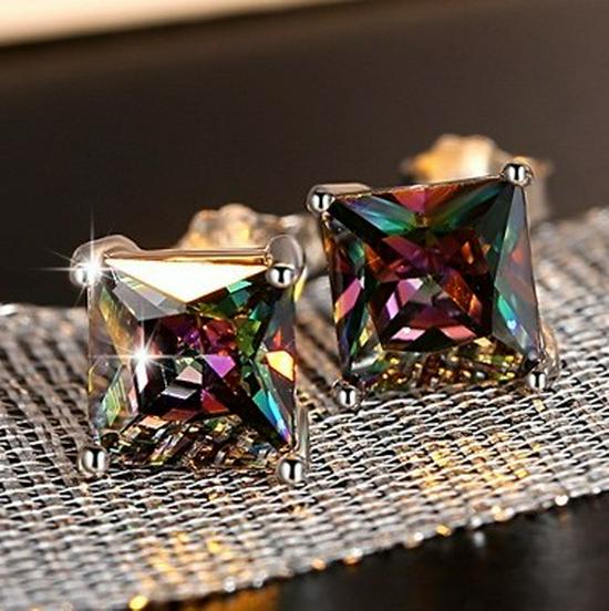 

Красочные сверкающие полые квадратные и круглые серьги-гвоздики из стекла